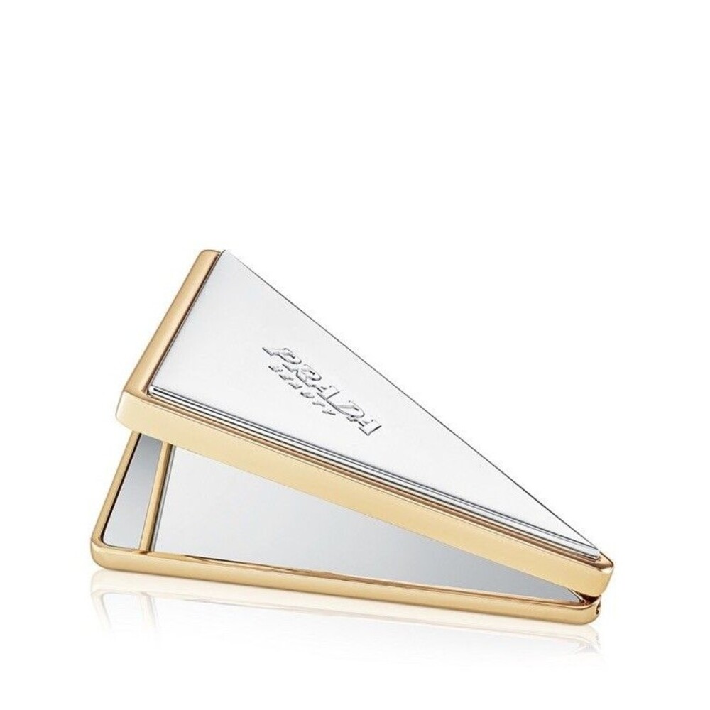 Prada Beauty Gold + Silver Folding Double Mirror Compact W/ Mint Green Pouch GWP